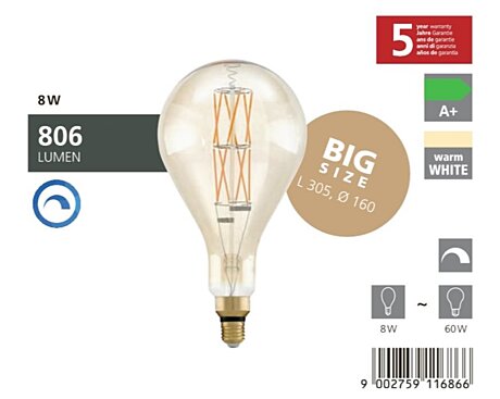 Stmívatelná LED žárovka Eglo 11686 Big Size E27 30cm