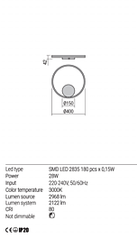 Montažní list Stmívatelné nástěnné LED svítidlo Orbit 01-1943-DALI 3000K Ø 40cm, Redo Group