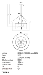 Montažní list Závěsné LED svítidlo ORBIT 01-2245-DALI 3000K, Redo Group