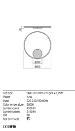 Montažní list Stmívatelné nástěnné LED svítidlo Orbit 01-1944-DALI 3000K Ø 60cm, Redo Group