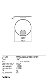 Montažní list Stmívatelné nástěnné LED svítidlo Orbit 01-1945-DALI 3000K Ø 60cm, Redo Group