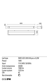 Montažní list Koupelnové LED svítidlo FLIPPER 01-2294 60cm IP44, Redo Group