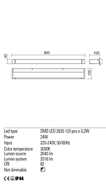 Montažní list Koupelnové LED svítidlo FLIPPER 01-2295 90cm IP44, Redo Group