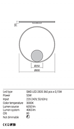 Montažní list Stmívatelné nástěnné LED svítidlo Orbit 01-1946-DALI 3000K Ø 80cm, Redo Group