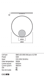 Montažní list Stmívatelné nástěnné LED svítidlo Orbit 01-1947-DALI 3000K Ø 80cm, Redo Group