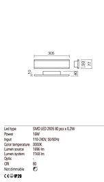 Montažní list Nástěnné LED svítidlo RAIL 01-2298 30cm, Redo Group