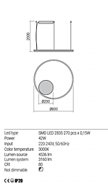 Montažní list Stmívatelné závěsné LED svítidlo Orbit 01-1948-DALI 3000K Ø 60cm, Redo Group