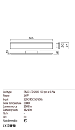 Montažní list Nástěnné LED svítidlo RAIL 01-2300 50cm, Redo Group