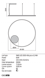 Montažní list Stmívatelné závěsné LED svítidlo Orbit 01-1950-DALI 3000K Ø 100cm, Redo Group