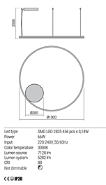 Montažní list Stmívatelné závěsné LED svítidlo Orbit 01-1714-TRIAC 3000K Ø 100cm, Redo Group
