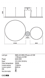 Montažní list Stmívatelné závěsné LED svítidlo Orbit 01-1953-DALI 3000K Ø 100cm, Redo Group