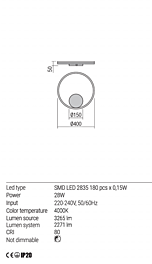 Montažní list Stmívatelné nástěnné LED svítidlo Orbit 01-1955-DALI 4000K Ø 40cm, Redo Group