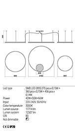 Montažní list Stmívatelné závěsné LED svítidlo Orbit 01-1722-TRIAC 3000K Ø 100cm, Redo Group