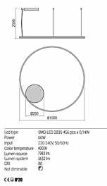 Montažní list Stmívatelné závěsné LED svítidlo Orbit 01-1963-DALI 4000K Ø 100cm, Redo Group