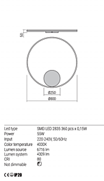 Montažní list Stmívatelné nástěnné LED svítidlo Orbit 01-1908-DALI Ø 80cm 4000K, Redo Group