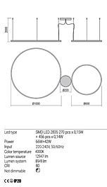 Montažní list Stmívatelné závěsné LED svítidlo Orbit 01-1966-DALI 4000K Ø 100cm, Redo Group