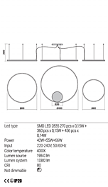 Montažní list Stmívatelné závěsné LED svítidlo Orbit 01-1967-DALI 4000K Ø 100cm, Redo Group