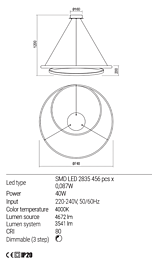 Montažní list Závěsné LED svítidlo 01-1890 Torsion REDO Group