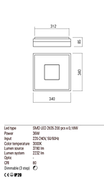 Montažní list Stmívatelné stropní LED svítidlo MAYA 01-1996 3000K, Redo Group