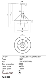 Montažní list Závěsné LED svítidlo ORBIT 01-2242-DALI 3000K, Redo Group