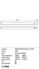 Montažní list Koupelnové LED svítidlo THELA 01-2287 90cm IP44, Redo Group