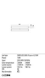 Montažní list Koupelnové LED svítidlo TASK 01-2288 60cm IP44, Redo Group