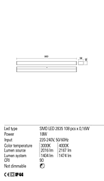 Montažní list Koupelnové LED svítidlo TASK 01-2289 90cm IP44, Redo Group